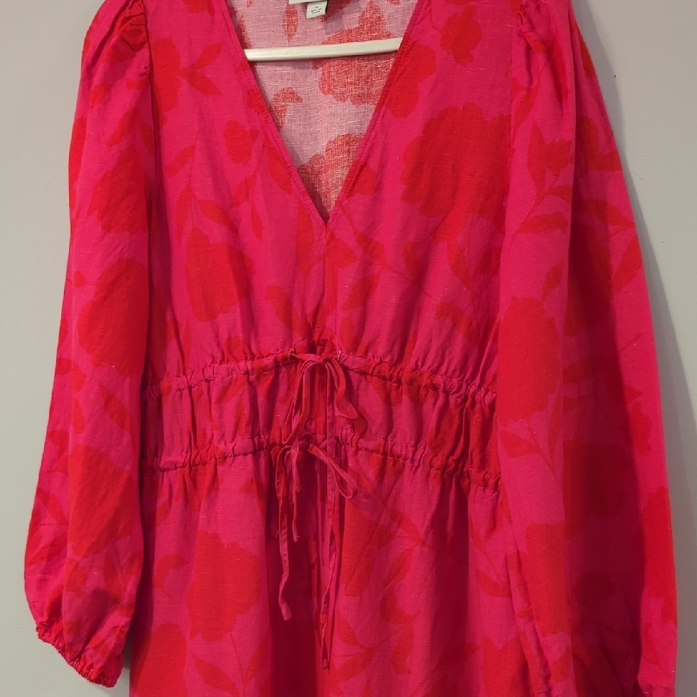 Kate Spade x Target Maxi Dress Classic Rose Linen Long Sleeve size Medium - Picture 3 of 11